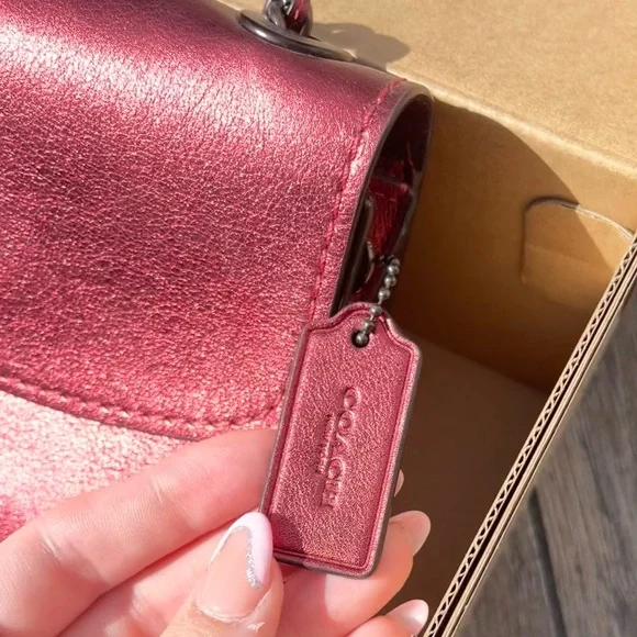 Coach Parker Handbag in Metallic Red Leather